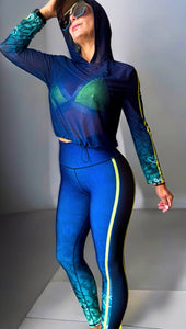 Sport set Blue Navy and neón supplex - legging and Mesh