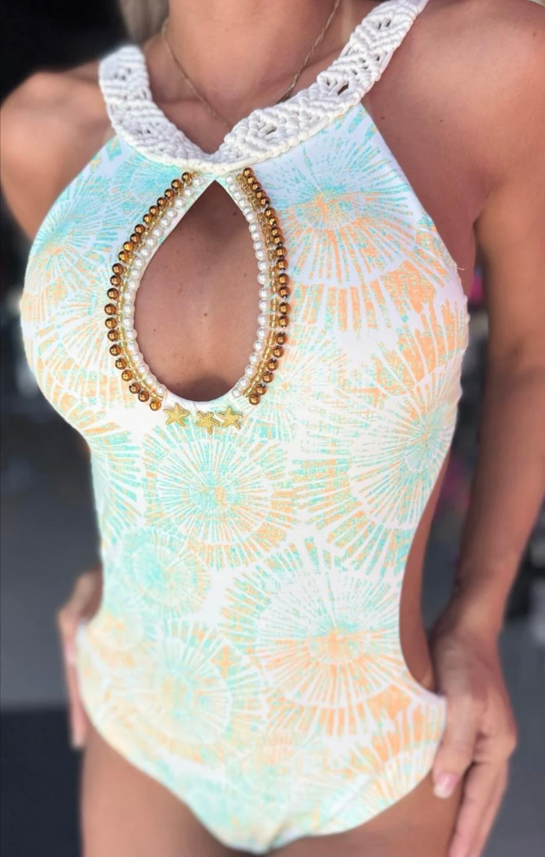 Bodysuit prints with pearls swimwear