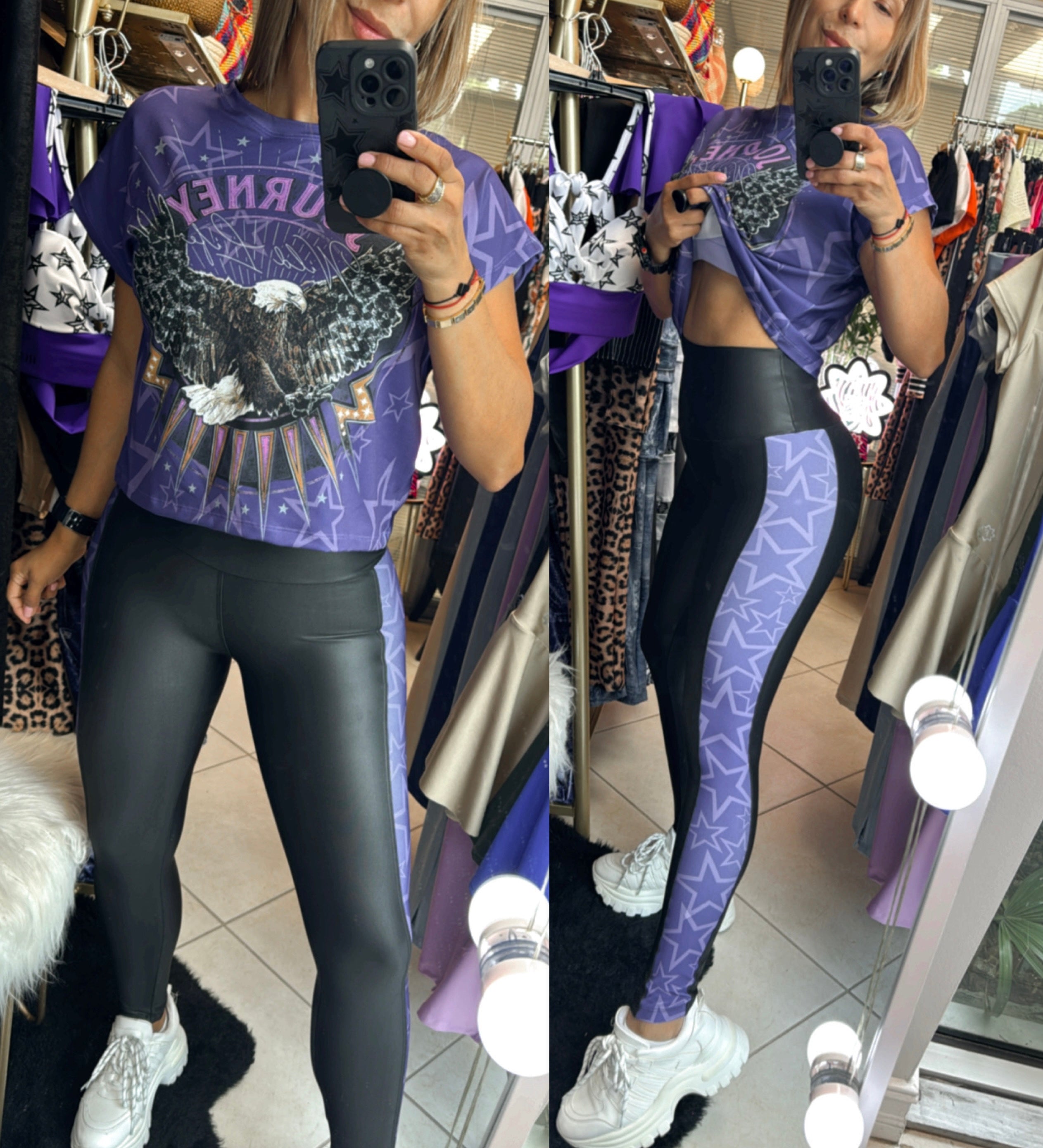 Sport set Rock and stars effect leather ( legging and t-shirt)