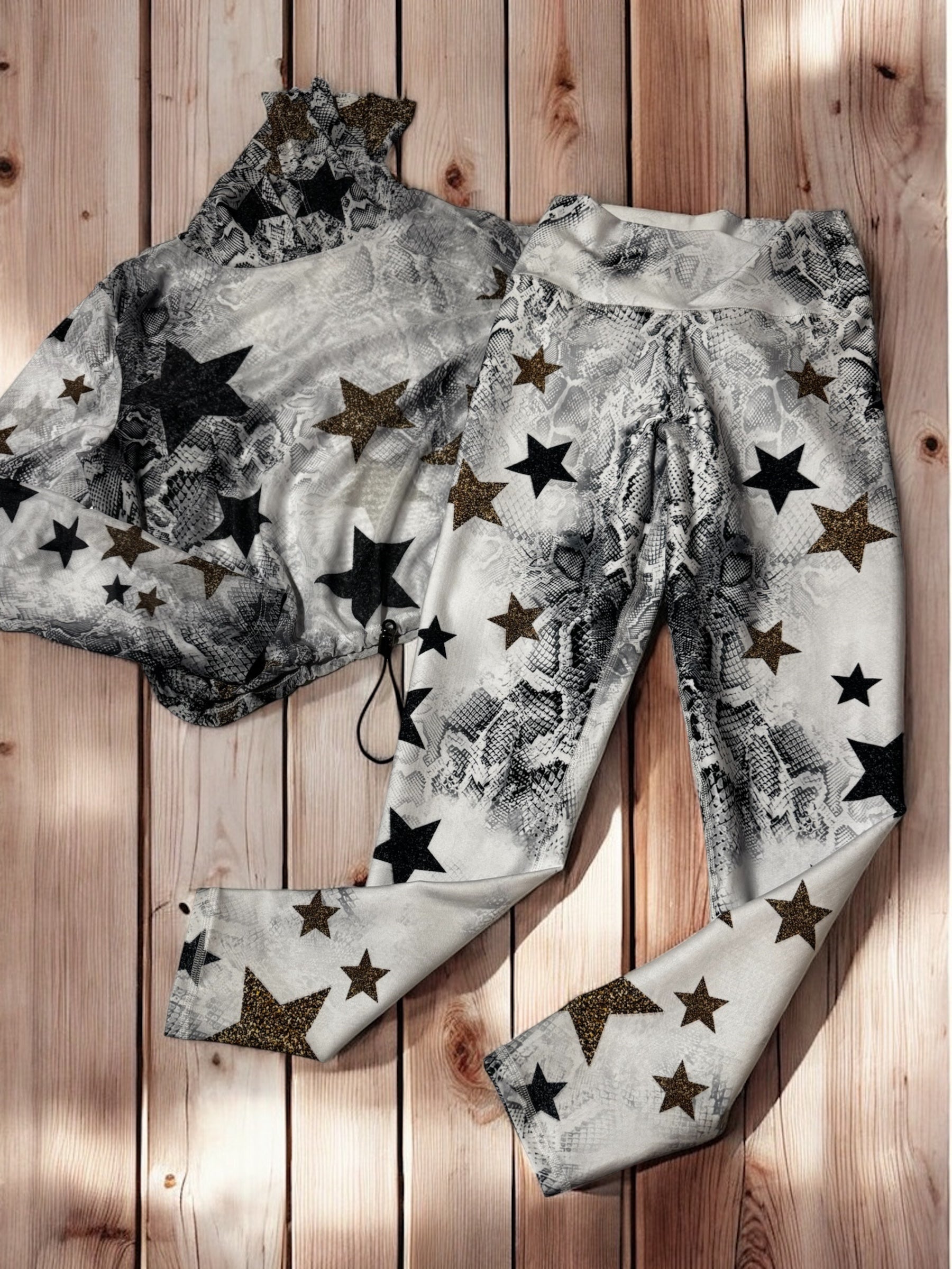 Sport Set white Snake with stars golg - legging and Mesh