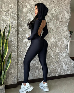 Jumpsuit hood black with crunche and transparency (Medium)