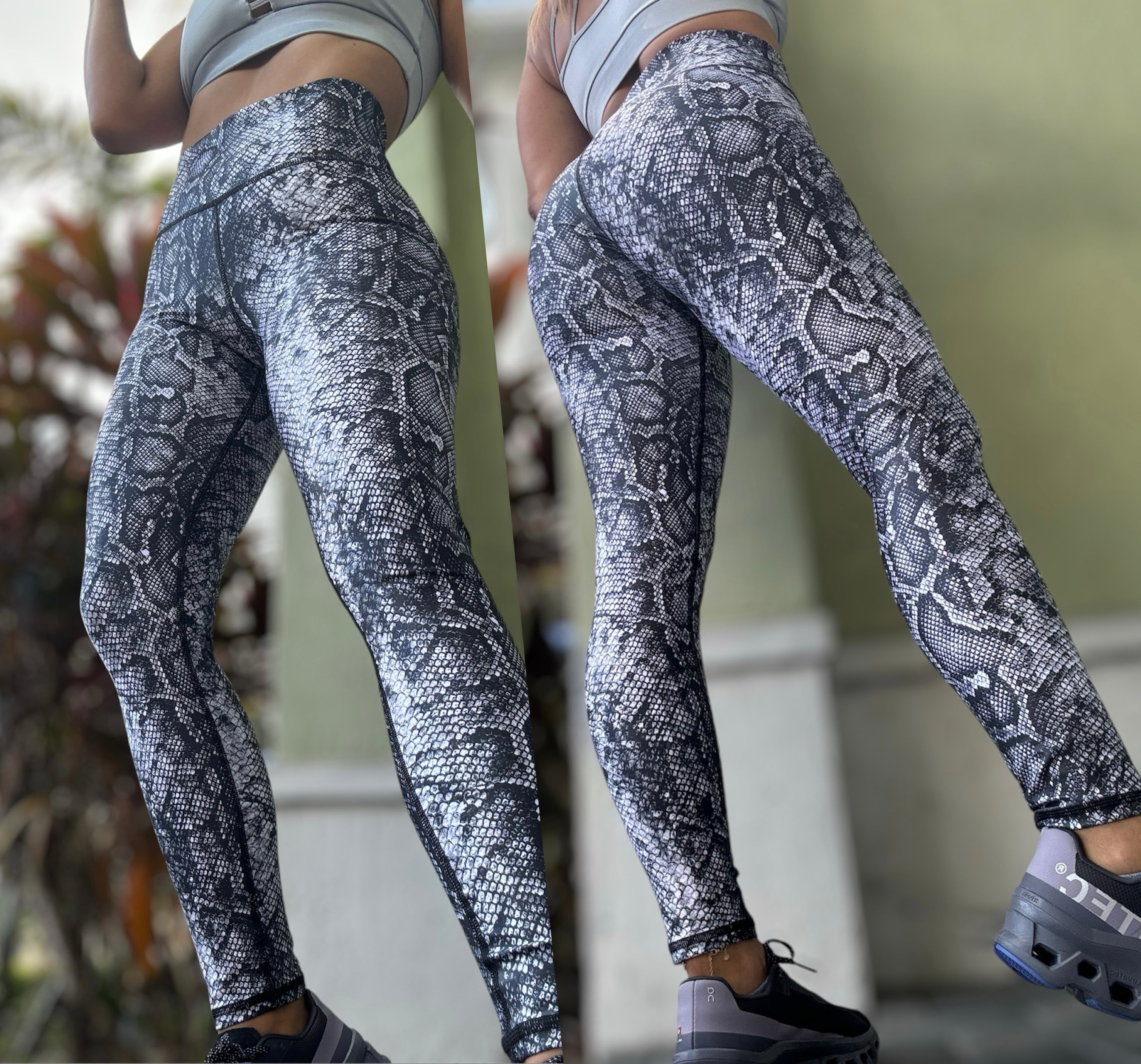 Silver color snake Leggings Effect Leather