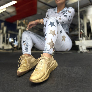Sport Set white Snake with stars golg - legging and Mesh