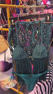 Dark green  macramé swimwear set (3 piezas)