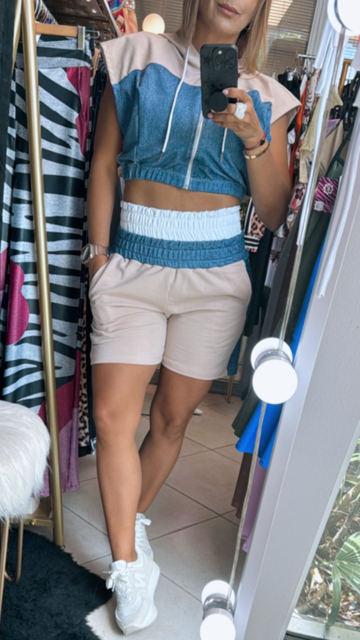 Set fashion Beige Short double waistband