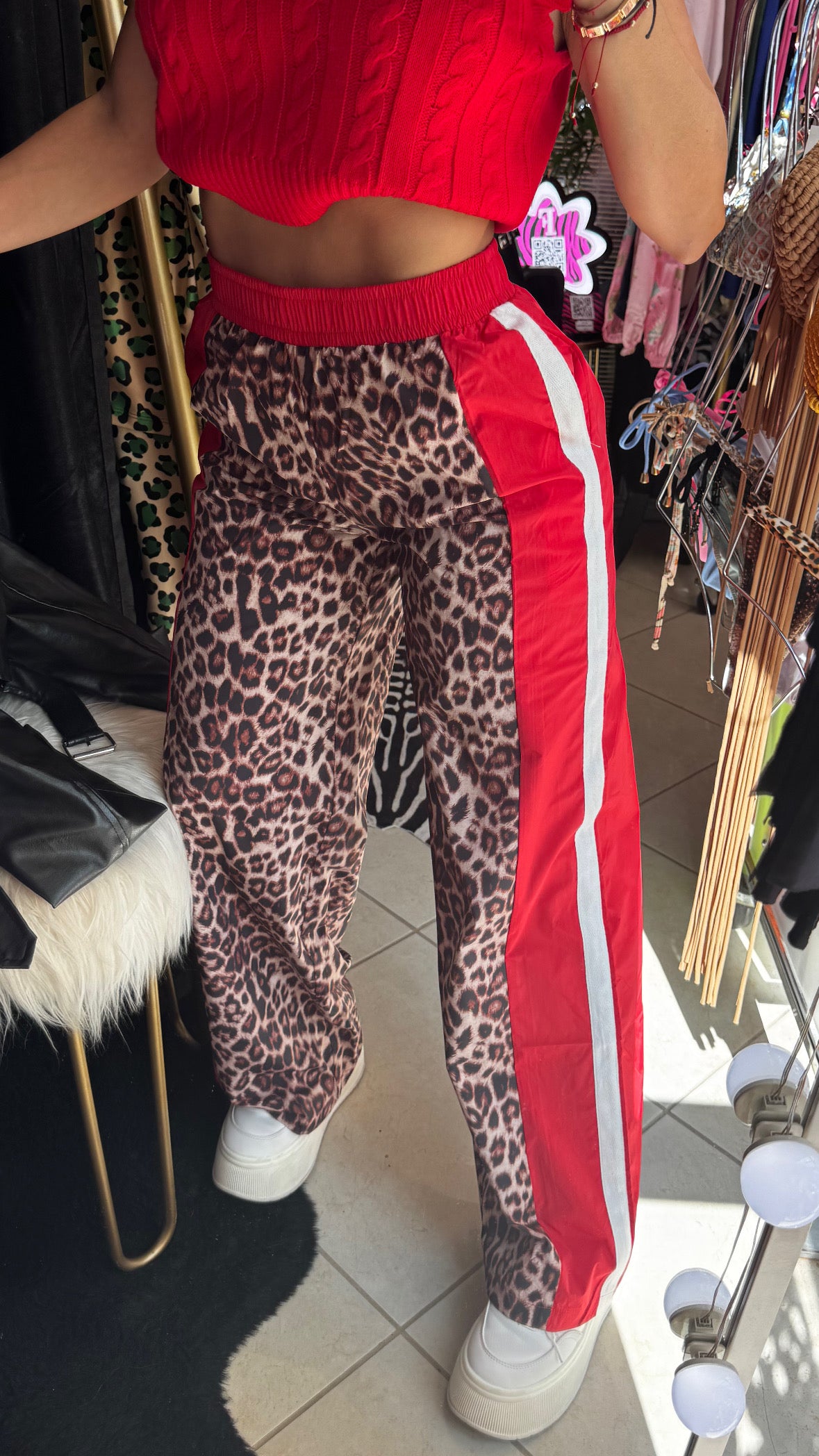 Pant fashion Leopard with red