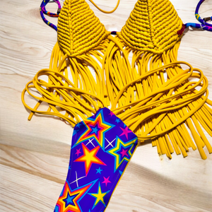 Tropical yellow stars bikini power Macramé (Medium)