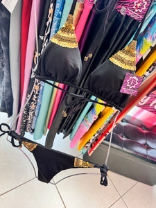 Shiny black bikini with gold (Medium)