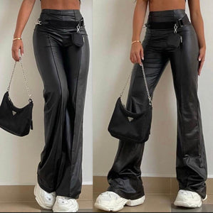 Legging Wide boot Black effect leather