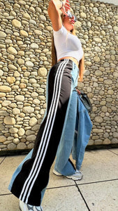 Denim pants with black and white stripes (Small)