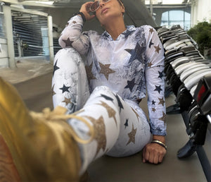 Sport Set white Snake with stars golg - legging and Mesh