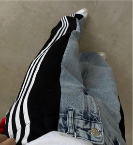 Denim pants with black and white stripes (Small)