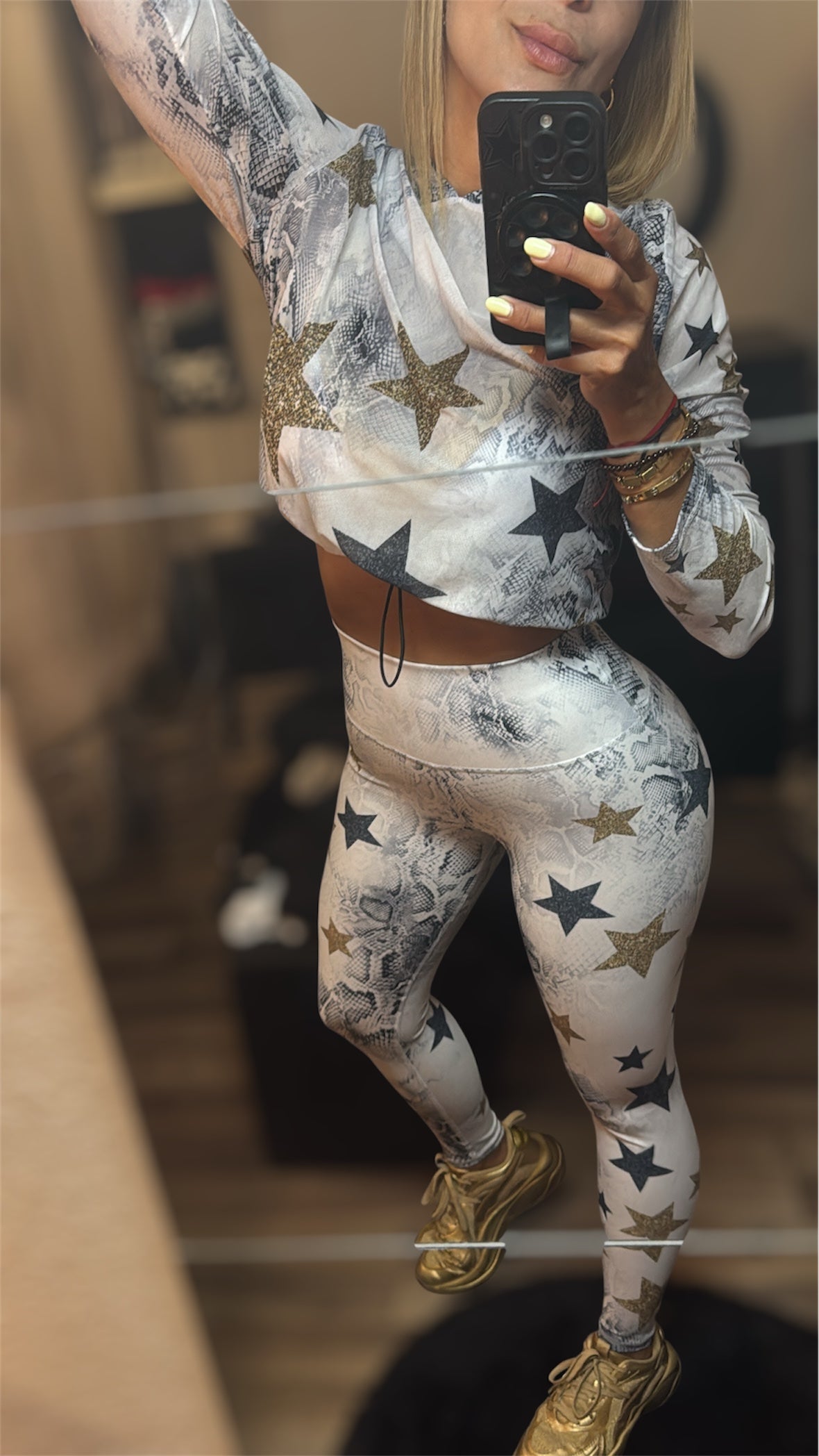 Sport Set white Snake with stars golg - legging and Mesh