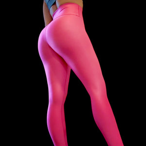 Neón pink leggings effect leather with zipper