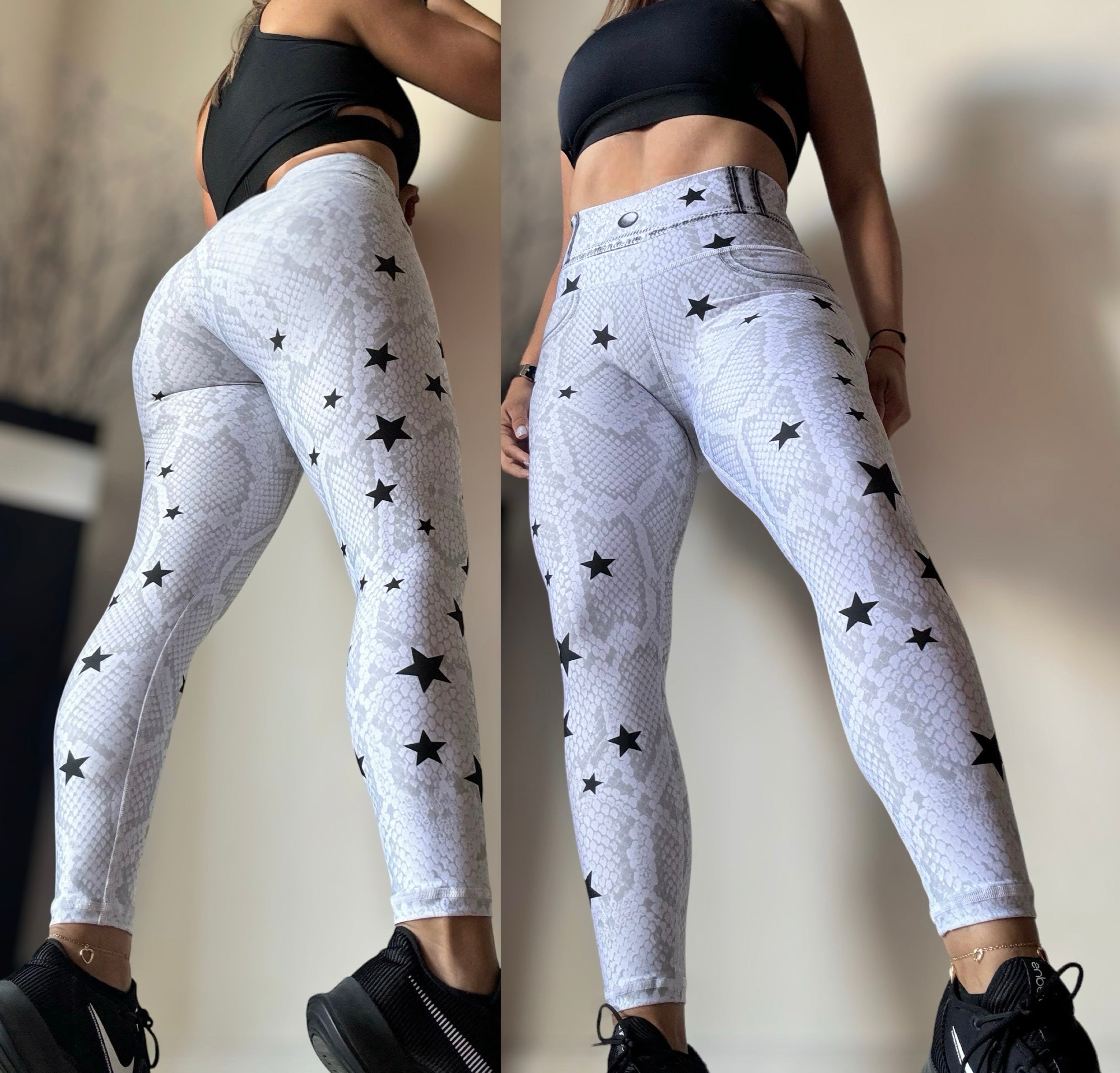 Legging white snake with stars supplex