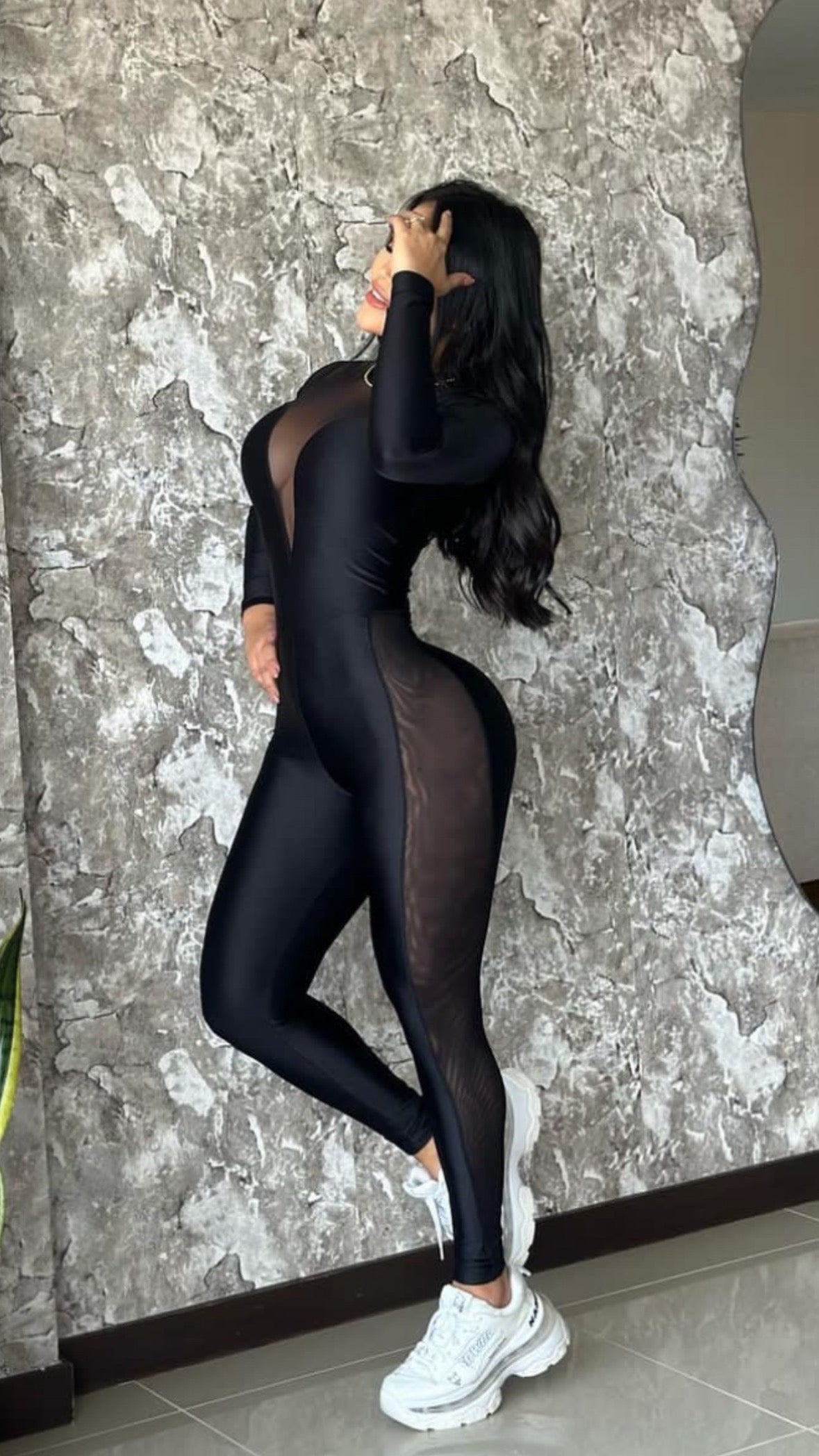 Jumpsuit black with transparency sides