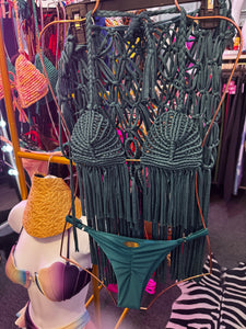 Dark green  macramé swimwear set (3 piezas)
