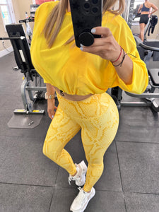 Sport set yellow snake -Legging effect leather with mesh