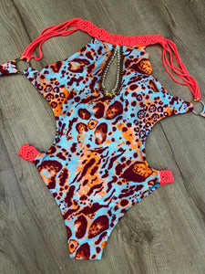 Bodysuit prints with pearls swimwear