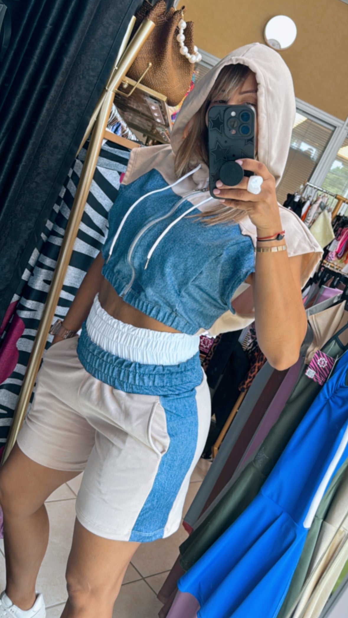 Set fashion Beige Short double waistband