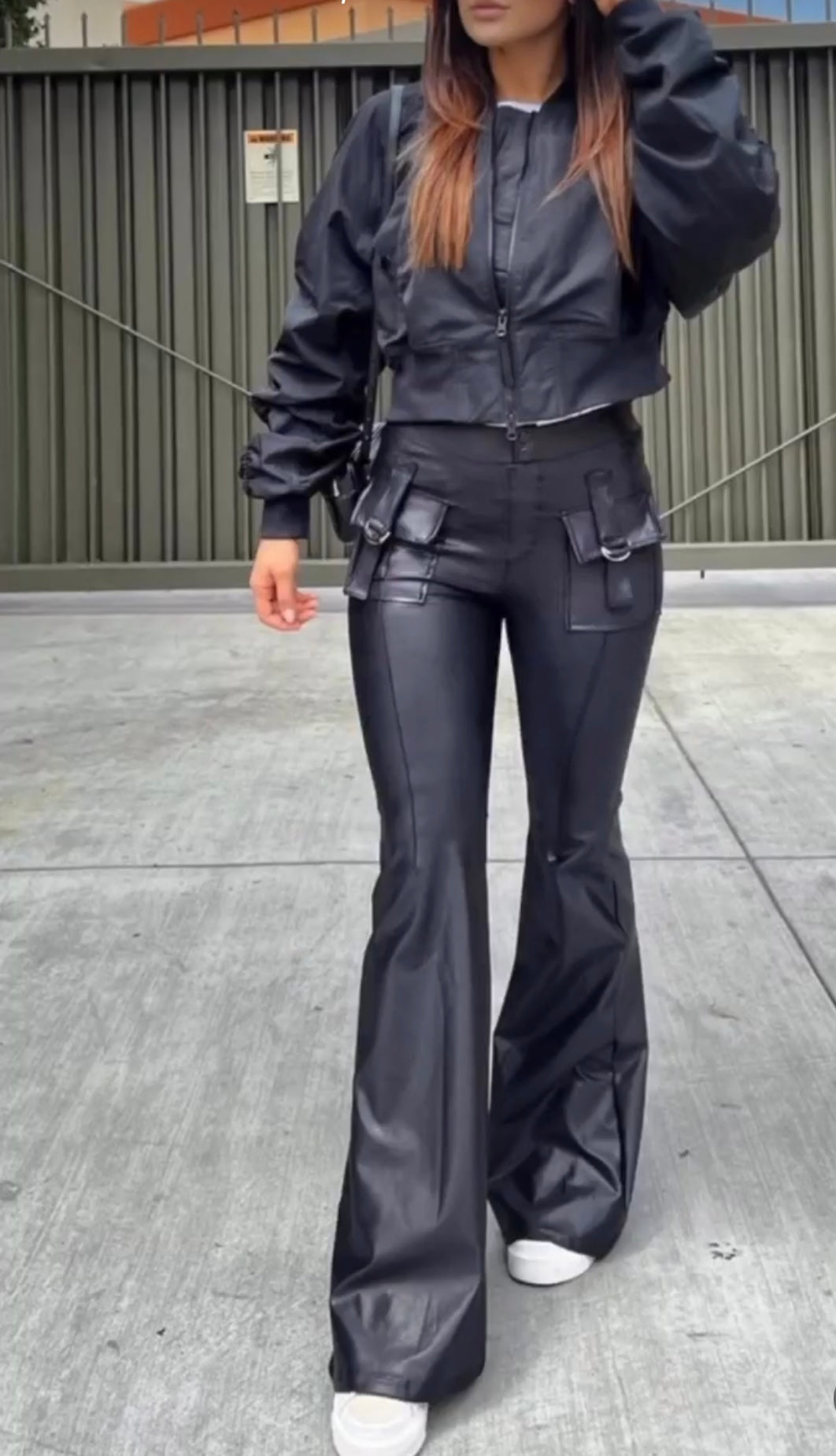 Black Wide boot Legging with Pocket effect leather