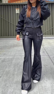 Black Wide boot Legging with Pocket effect leather