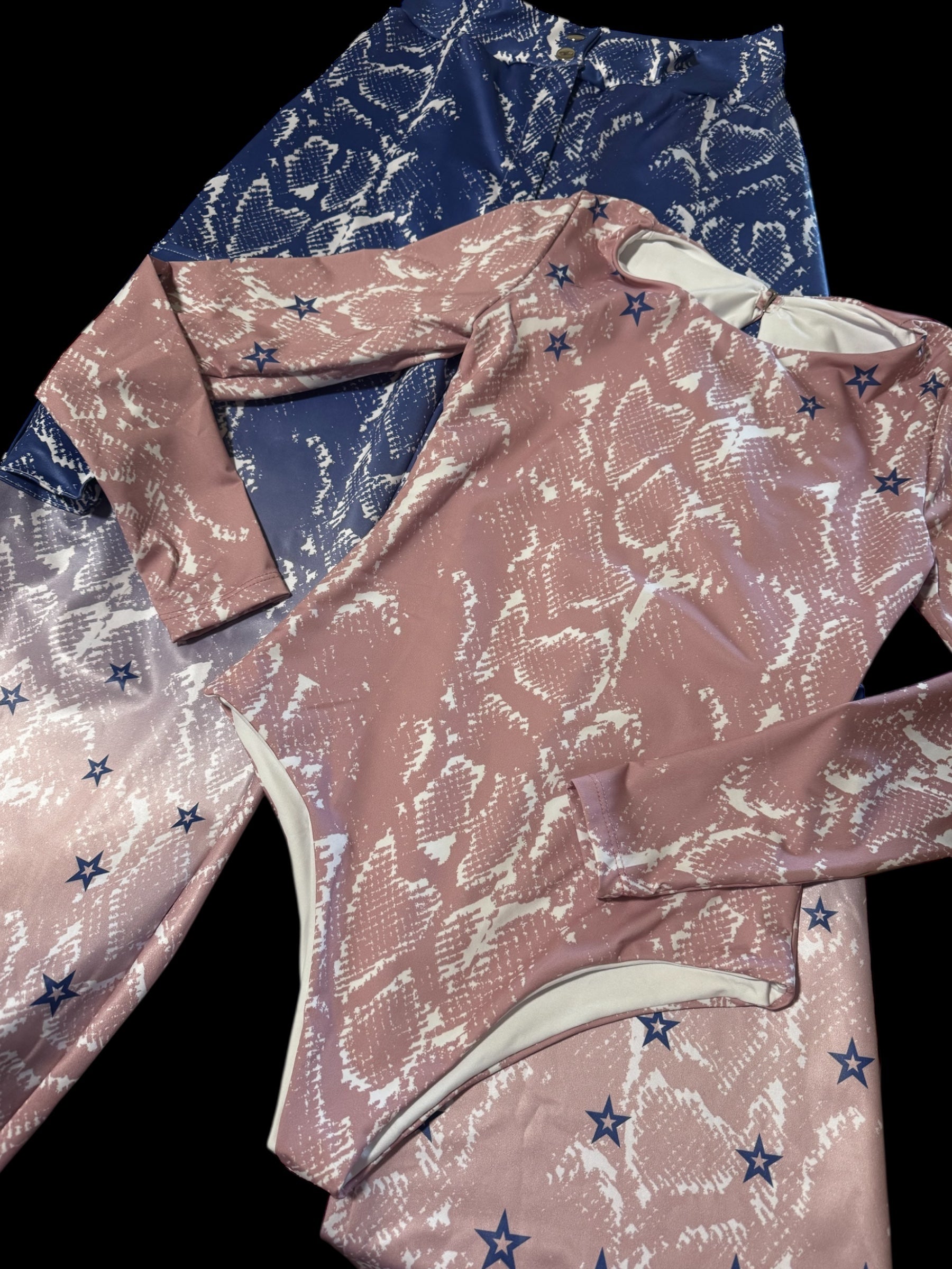 Fashion set Pant cargo Snake stars effect leather with body mesh