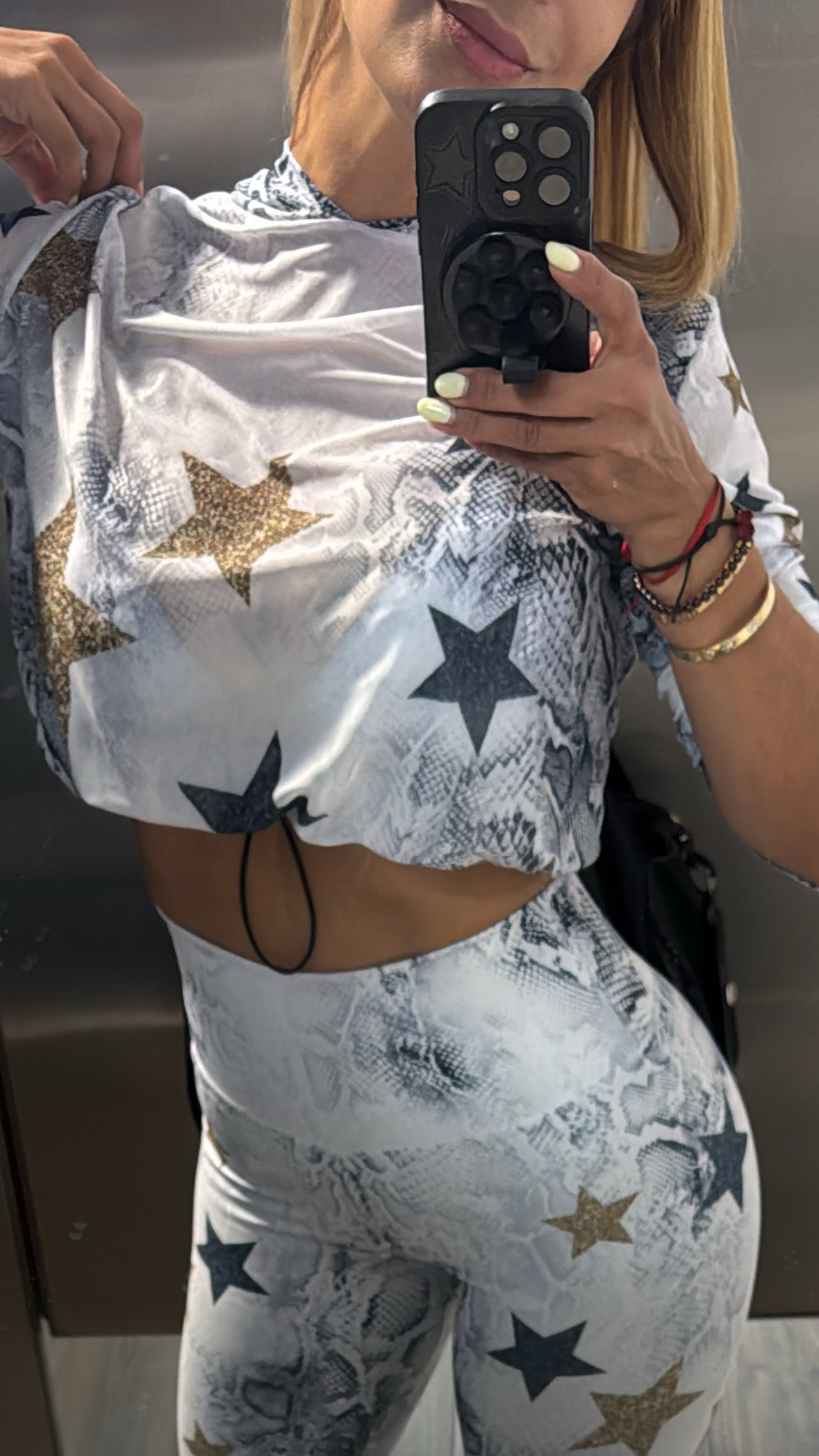 Sport Set white Snake with stars golg - legging and Mesh