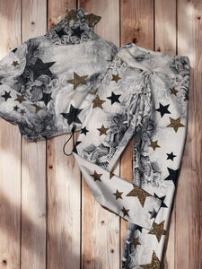 Sport Set white Snake with stars golg - legging and Mesh