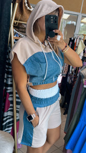 Set fashion Beige Short double waistband