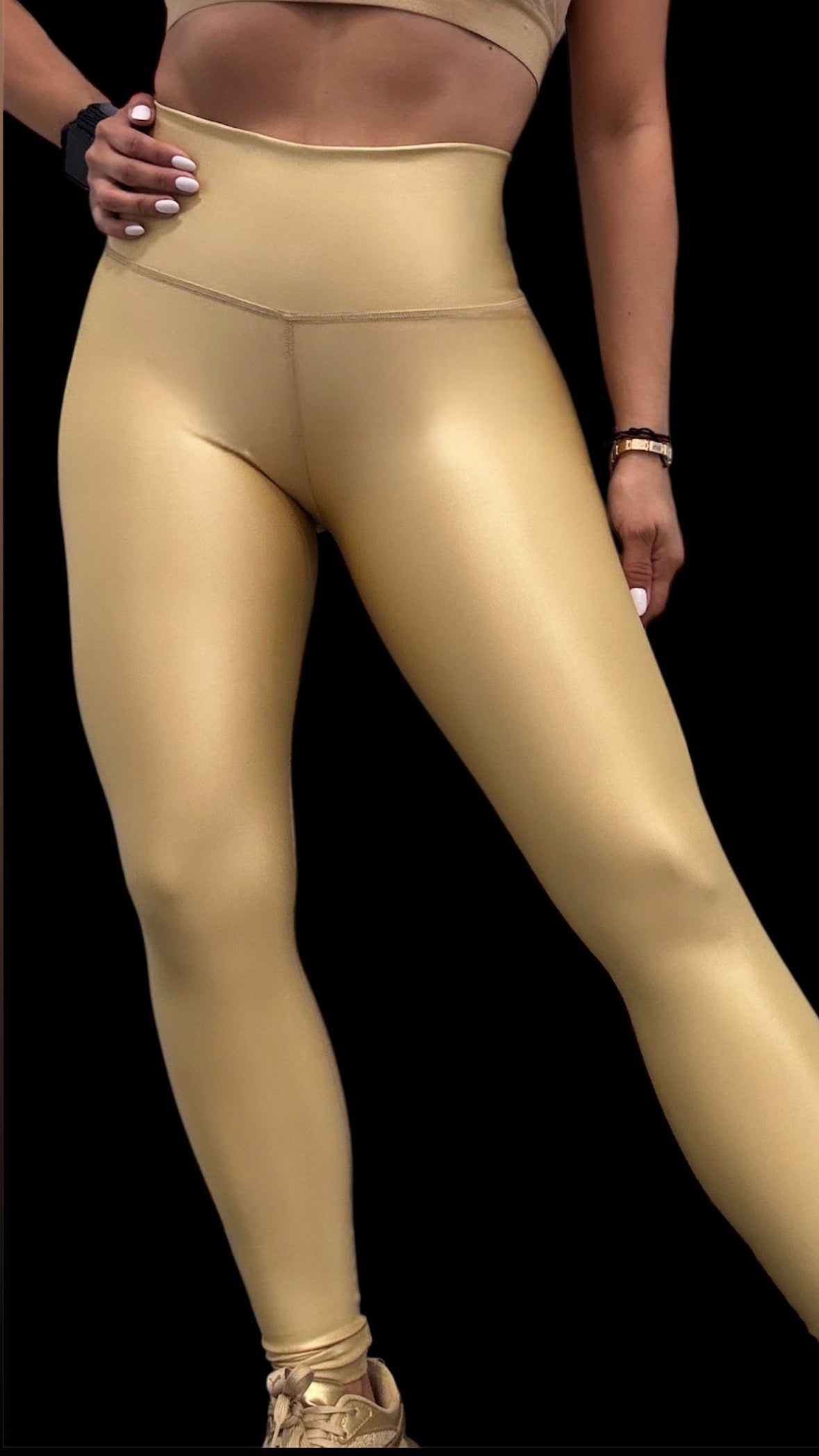 Nude color leggings effect leather basic