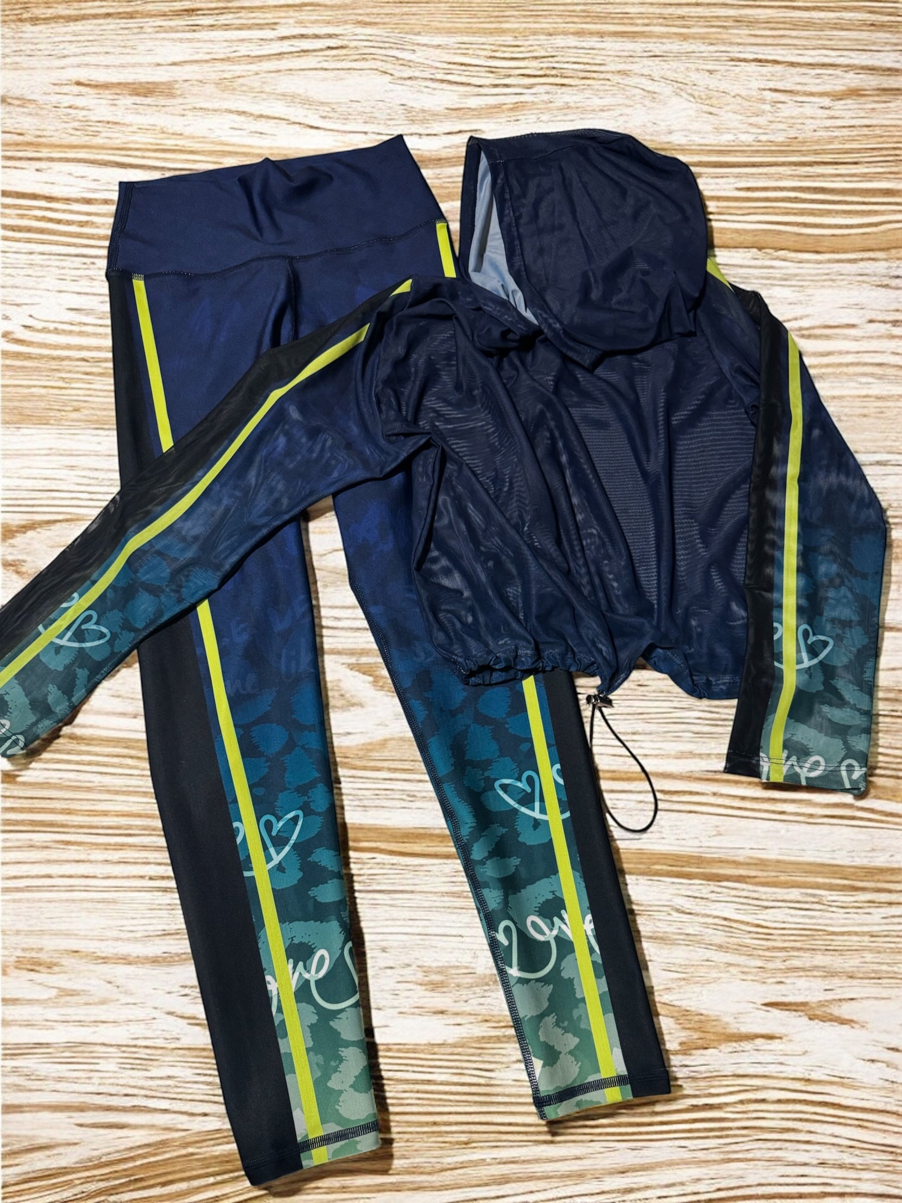 Sport set Blue Navy and neón supplex - legging and Mesh
