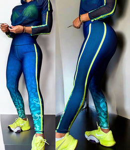 Sport set Blue Navy and neón supplex - legging and Mesh
