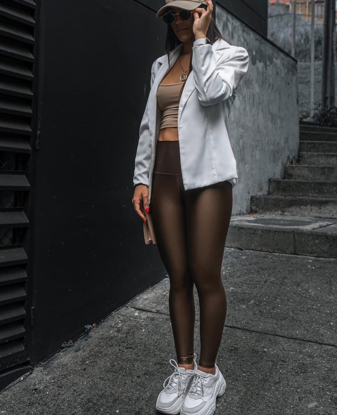 Brown color legging effect leather basic