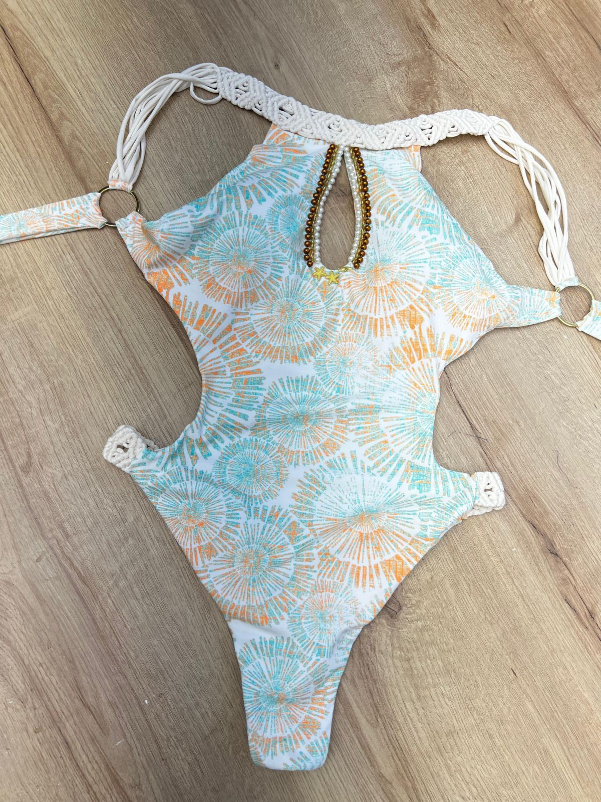 Bodysuit prints with pearls swimwear