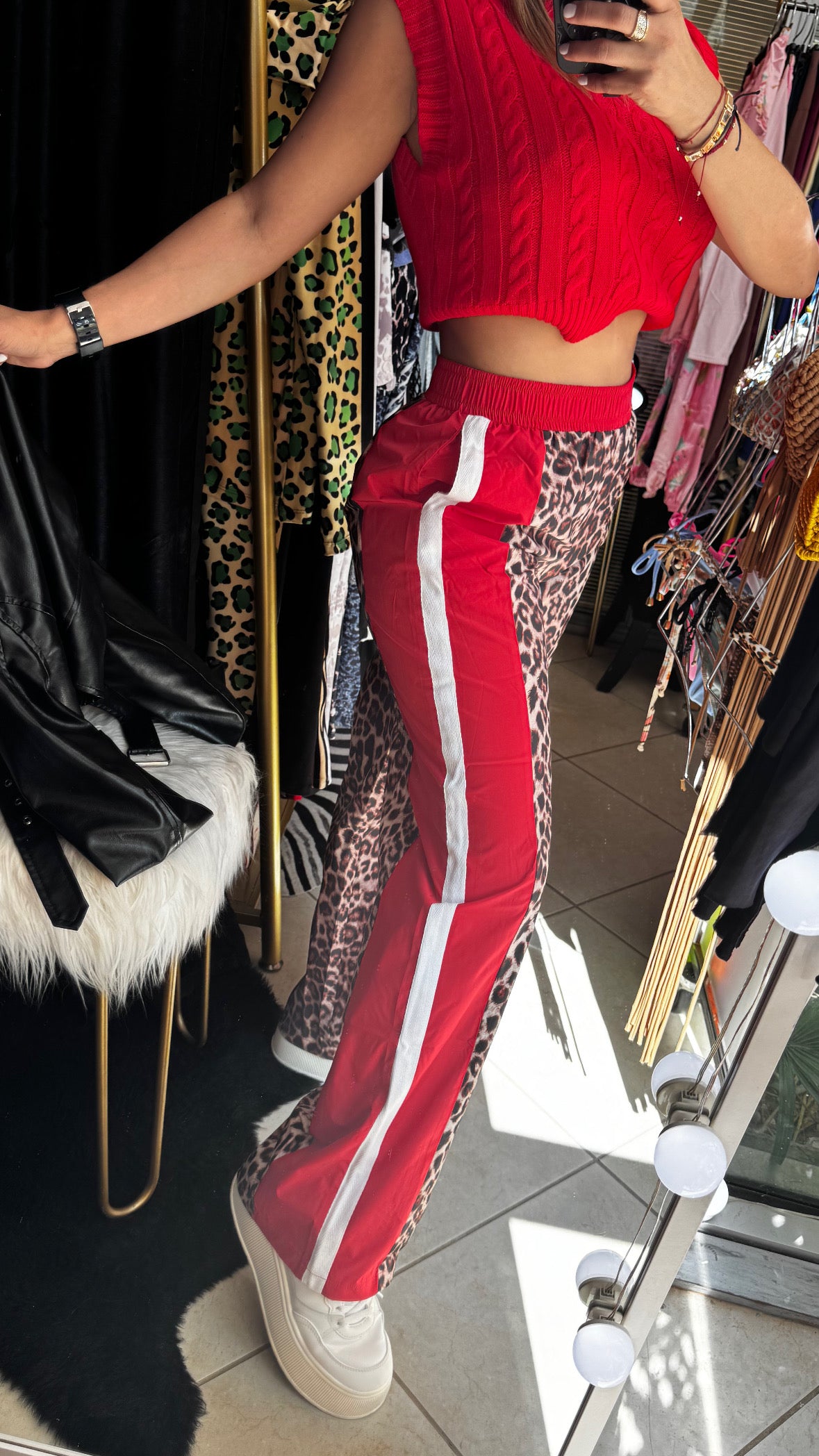 Pant fashion Leopard with red