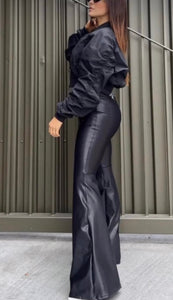 Black Wide boot Legging with Pocket effect leather