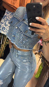 Glam Denim Vest/Women's Shiny Small Mirror