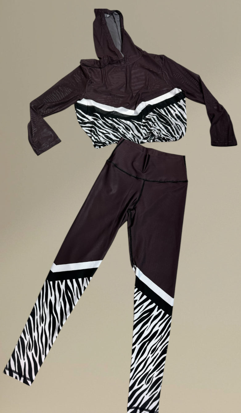 Sport Set Brown with zebra -Legging with mesh