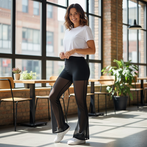 Black legging with Mesh Legging effect leather