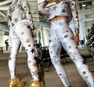 Sport Set white Snake with stars golg - legging and Mesh
