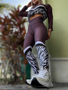 Sport Set Brown with zebra -Legging with mesh