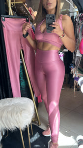 Rose copper color leggings effect leather basic