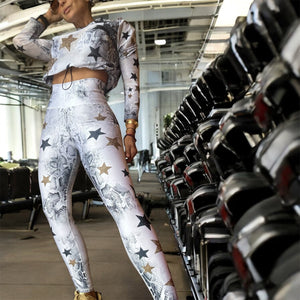 Sport Set white Snake with stars golg - legging and Mesh