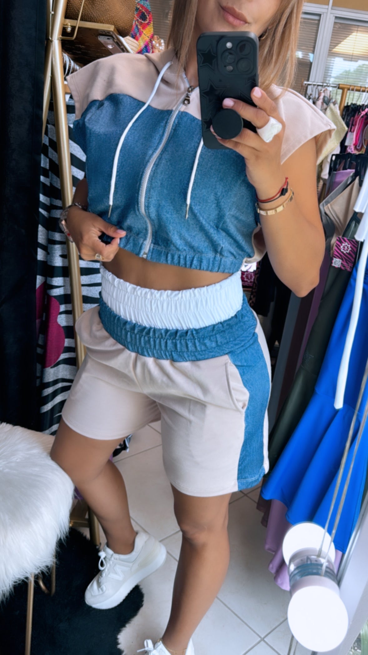 Set fashion Beige Short double waistband