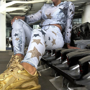 Sport Set white Snake with stars golg - legging and Mesh