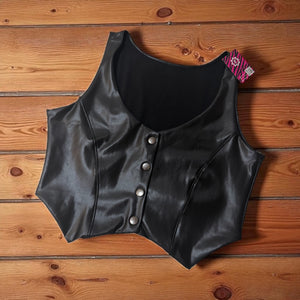 Black Blazer top effect leather with Button
