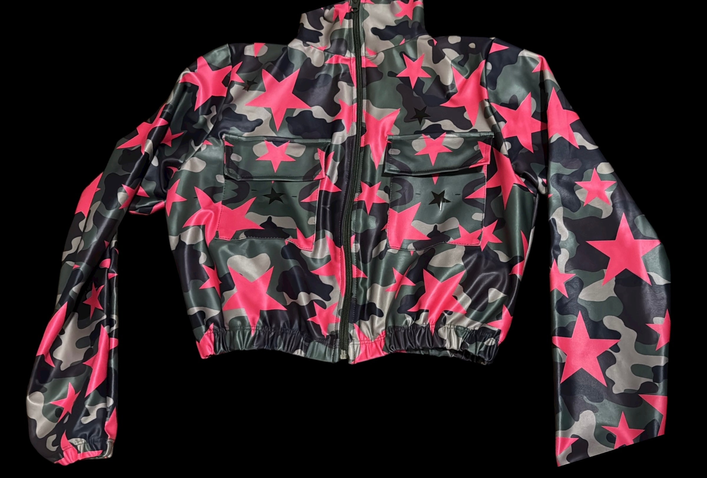 Military jacket stars pink -effect leather