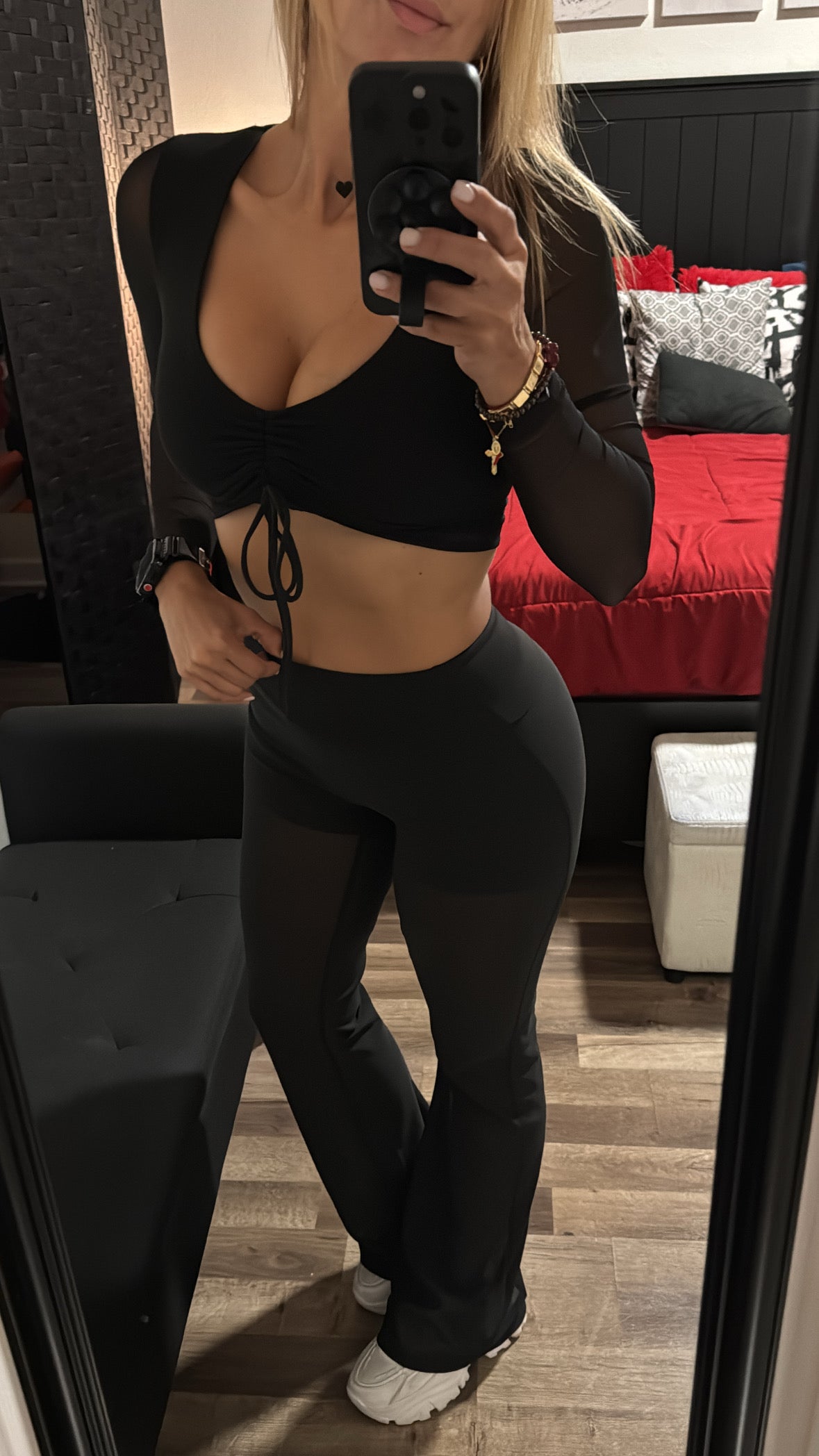 Black legging with Mesh Legging effect leather