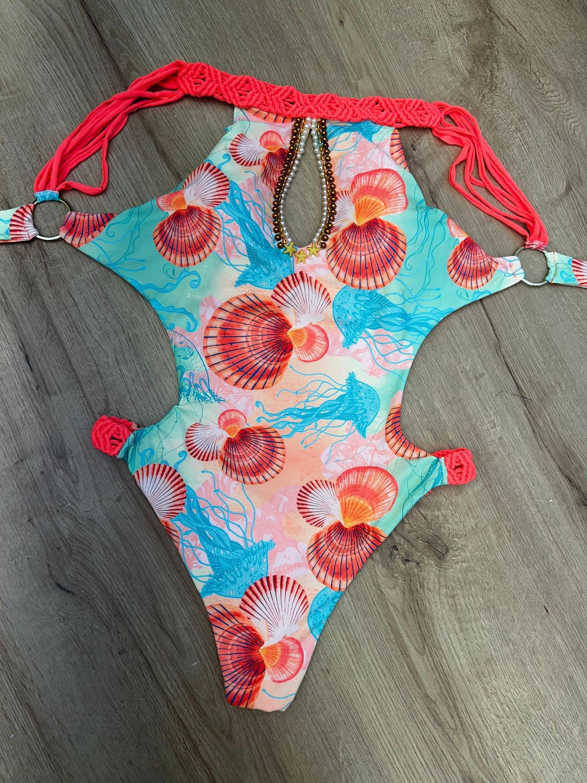 Bodysuit prints with pearls swimwear